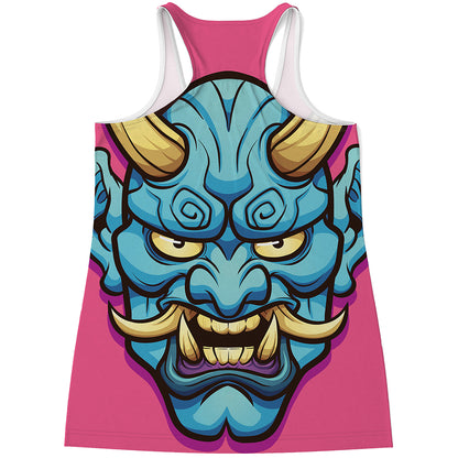 Blue Japanese Demon Print Women's Racerback Tank Top