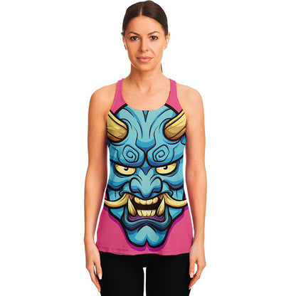 Blue Japanese Demon Print Women's Racerback Tank Top