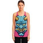 Blue Japanese Demon Print Women's Racerback Tank Top