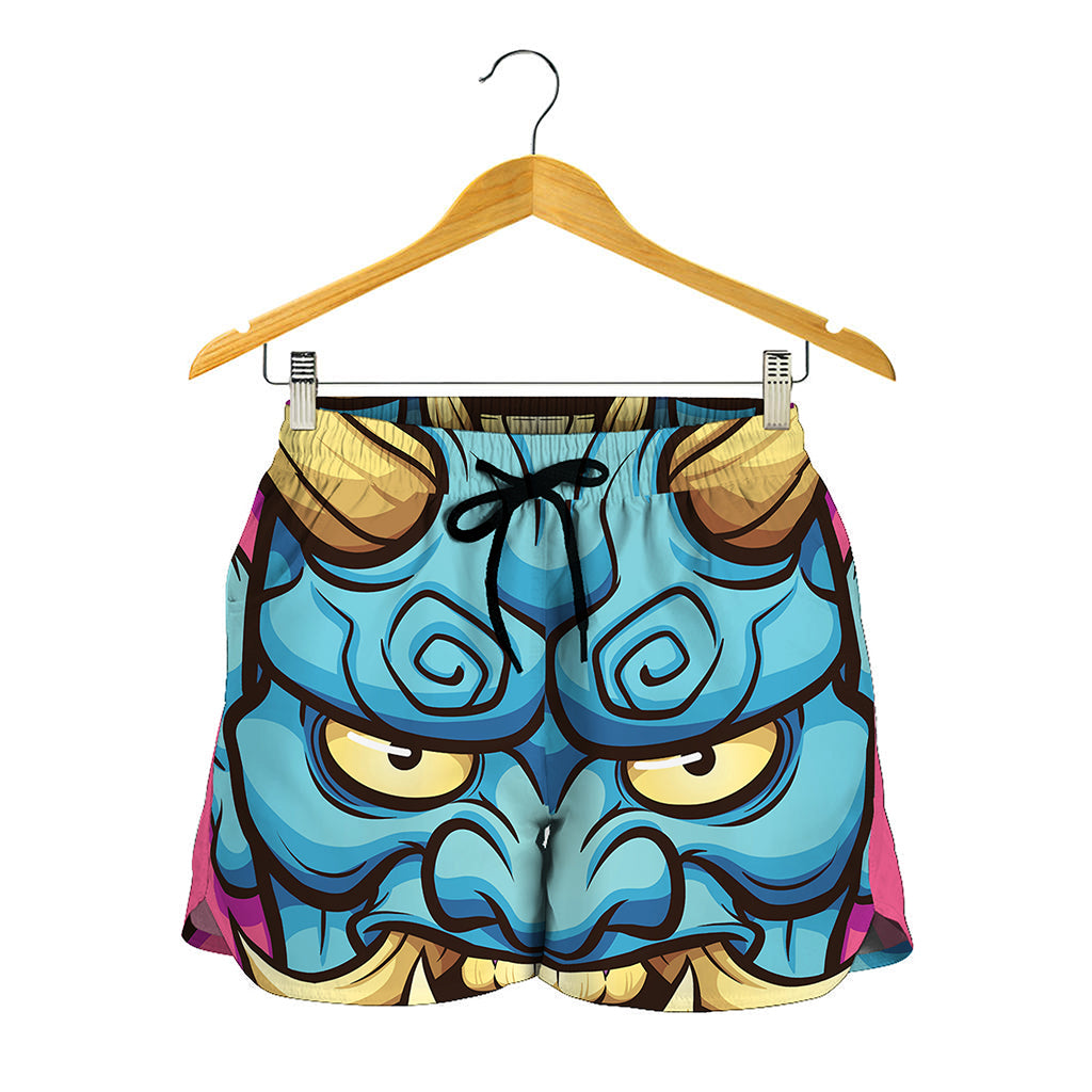 Blue Japanese Demon Print Women's Shorts