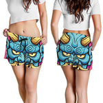 Blue Japanese Demon Print Women's Shorts