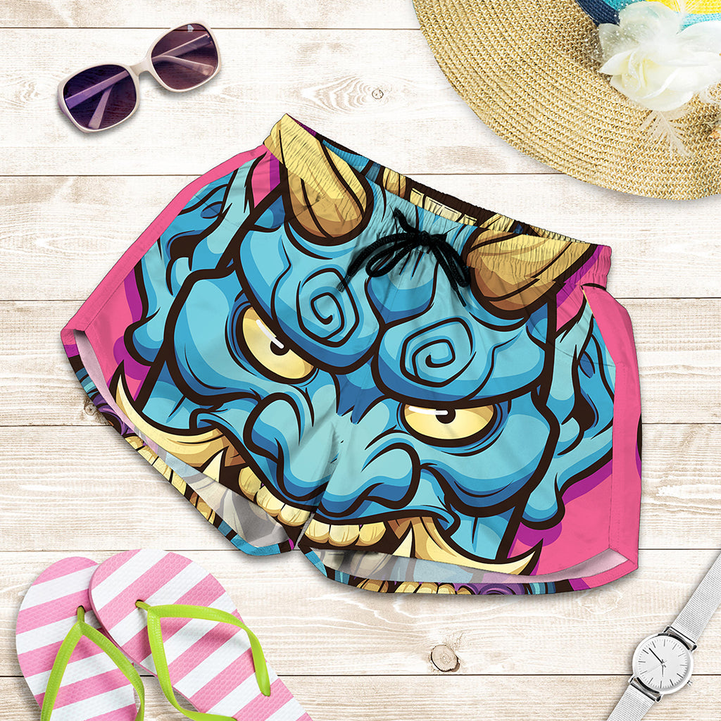 Blue Japanese Demon Print Women's Shorts