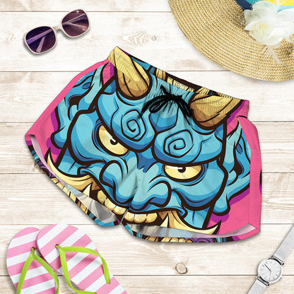 Blue Japanese Demon Print Women's Shorts