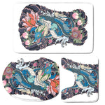 Blue Japanese Dragon Tattoo Print 3 Piece Bath Mat Set