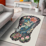 Blue Japanese Dragon Tattoo Print Area Rug