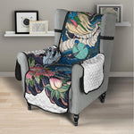 Blue Japanese Dragon Tattoo Print Armchair Protector