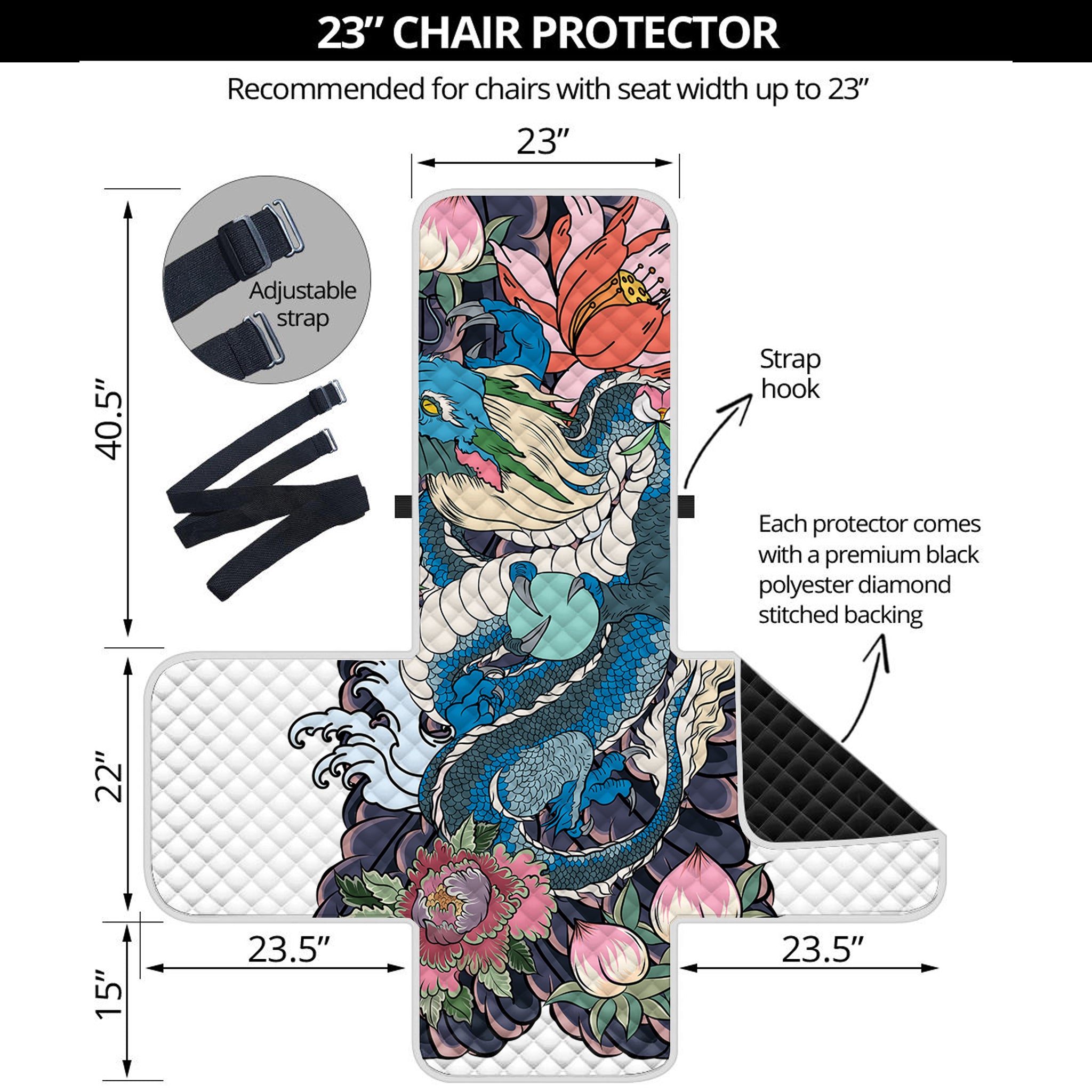 Blue Japanese Dragon Tattoo Print Armchair Protector