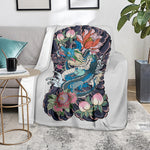 Blue Japanese Dragon Tattoo Print Blanket