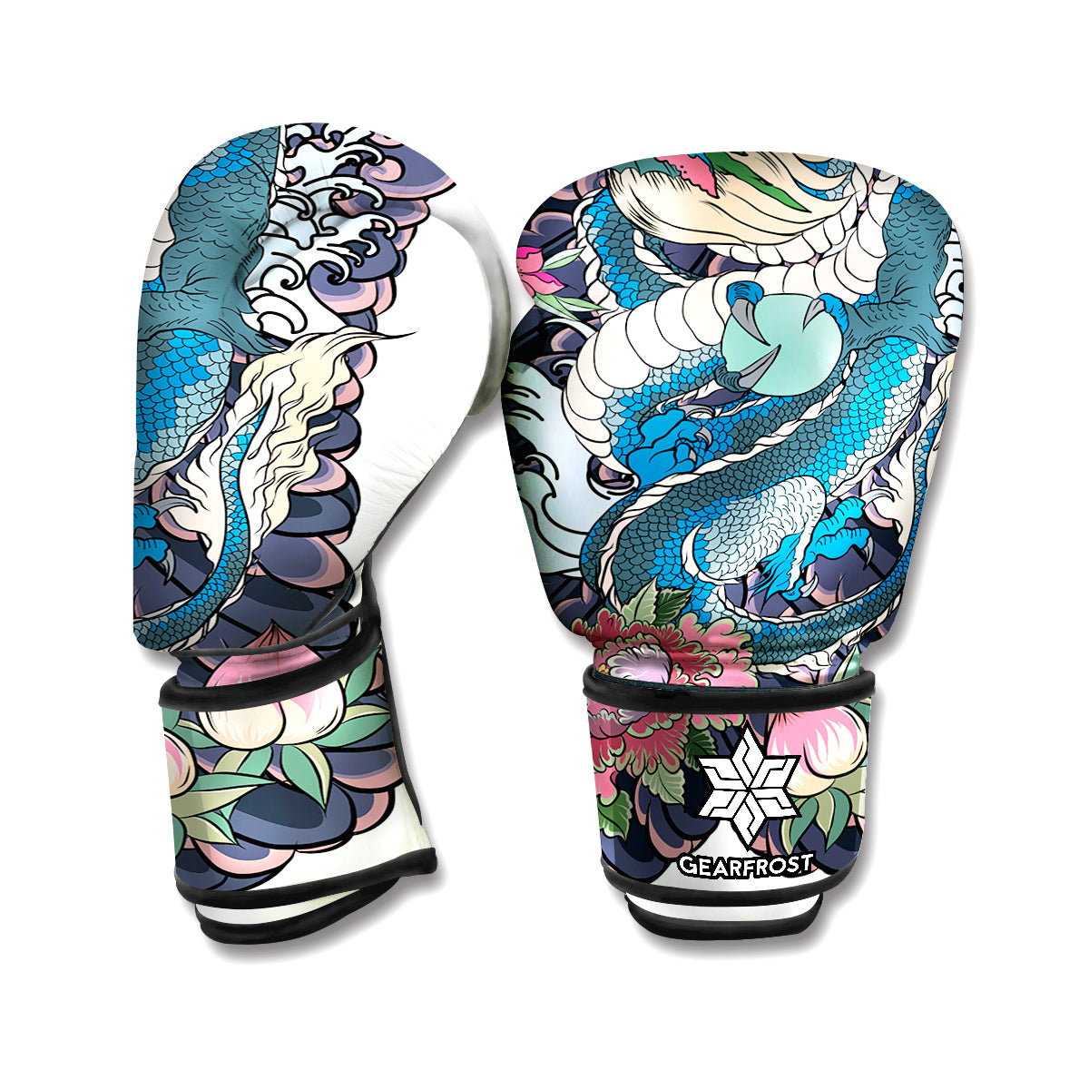Blue Japanese Dragon Tattoo Print Boxing Gloves