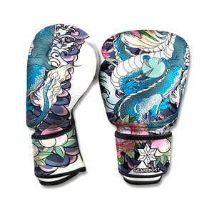 Blue Japanese Dragon Tattoo Print Boxing Gloves