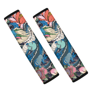 Blue Japanese Dragon Tattoo Print Car Seat Belt Covers