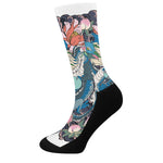 Blue Japanese Dragon Tattoo Print Crew Socks