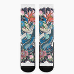 Blue Japanese Dragon Tattoo Print Crew Socks