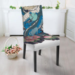 Blue Japanese Dragon Tattoo Print Dining Chair Slipcover