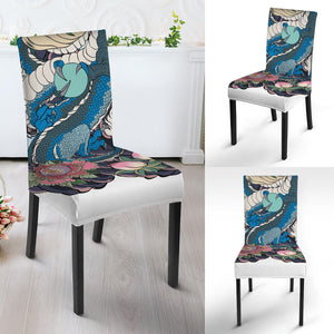 Blue Japanese Dragon Tattoo Print Dining Chair Slipcover