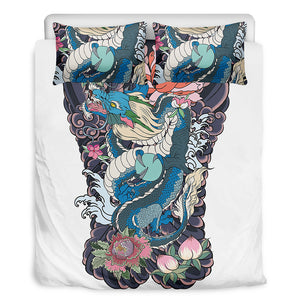 Blue Japanese Dragon Tattoo Print Duvet Cover Bedding Set