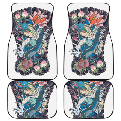 Blue Japanese Dragon Tattoo Print Front and Back Car Floor Mats