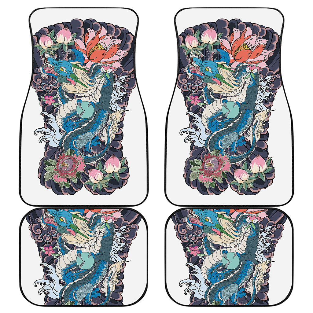 Blue Japanese Dragon Tattoo Print Front and Back Car Floor Mats