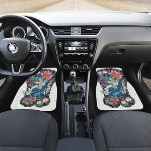 Blue Japanese Dragon Tattoo Print Front and Back Car Floor Mats