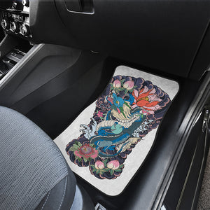 Blue Japanese Dragon Tattoo Print Front and Back Car Floor Mats