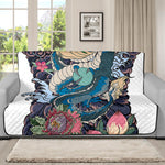 Blue Japanese Dragon Tattoo Print Futon Protector