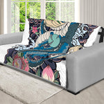 Blue Japanese Dragon Tattoo Print Futon Protector