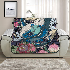 Blue Japanese Dragon Tattoo Print Half Sofa Protector