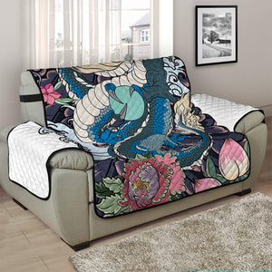 Blue Japanese Dragon Tattoo Print Half Sofa Protector