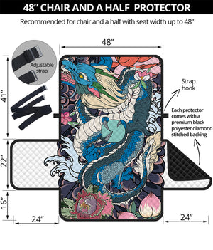 Blue Japanese Dragon Tattoo Print Half Sofa Protector