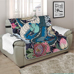 Blue Japanese Dragon Tattoo Print Half Sofa Protector