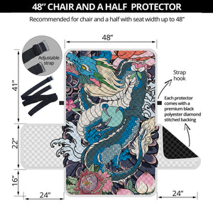 Blue Japanese Dragon Tattoo Print Half Sofa Protector