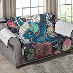 Blue Japanese Dragon Tattoo Print Loveseat Protector