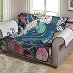 Blue Japanese Dragon Tattoo Print Loveseat Protector