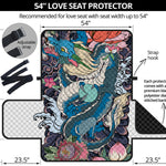 Blue Japanese Dragon Tattoo Print Loveseat Protector