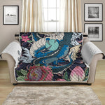 Blue Japanese Dragon Tattoo Print Loveseat Protector