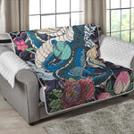 Blue Japanese Dragon Tattoo Print Loveseat Protector