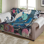 Blue Japanese Dragon Tattoo Print Loveseat Protector