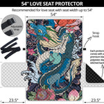 Blue Japanese Dragon Tattoo Print Loveseat Protector