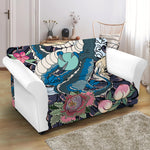 Blue Japanese Dragon Tattoo Print Loveseat Slipcover