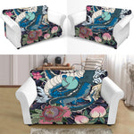 Blue Japanese Dragon Tattoo Print Loveseat Slipcover