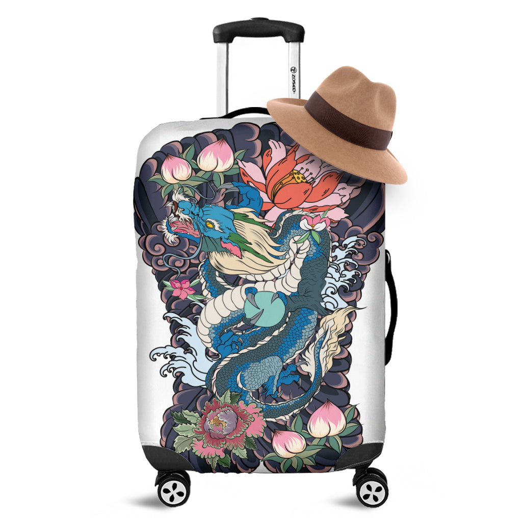 Blue Japanese Dragon Tattoo Print Luggage Cover