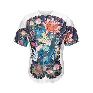 Blue Japanese Dragon Tattoo Print Men's Baseball Jersey