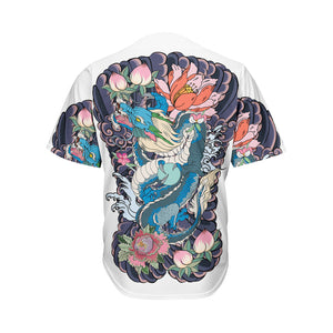 Blue Japanese Dragon Tattoo Print Men's Baseball Jersey