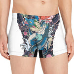 Blue Japanese Dragon Tattoo Print Men's Boxer Briefs
