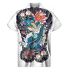 Blue Japanese Dragon Tattoo Print Men's Short Sleeve Shirt