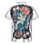 Blue Japanese Dragon Tattoo Print Men's Short Sleeve Shirt