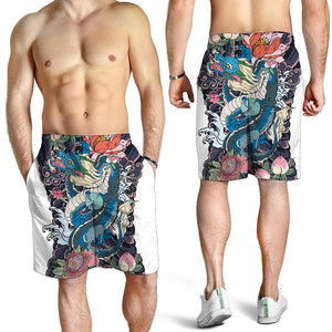 Blue Japanese Dragon Tattoo Print Men's Shorts