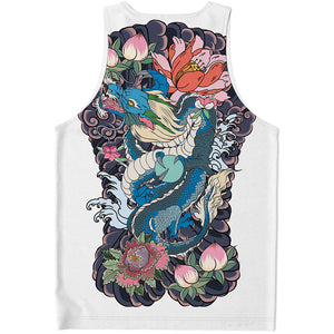 Blue Japanese Dragon Tattoo Print Men's Tank Top