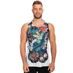 Blue Japanese Dragon Tattoo Print Men's Tank Top