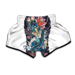 Blue Japanese Dragon Tattoo Print Muay Thai Boxing Shorts